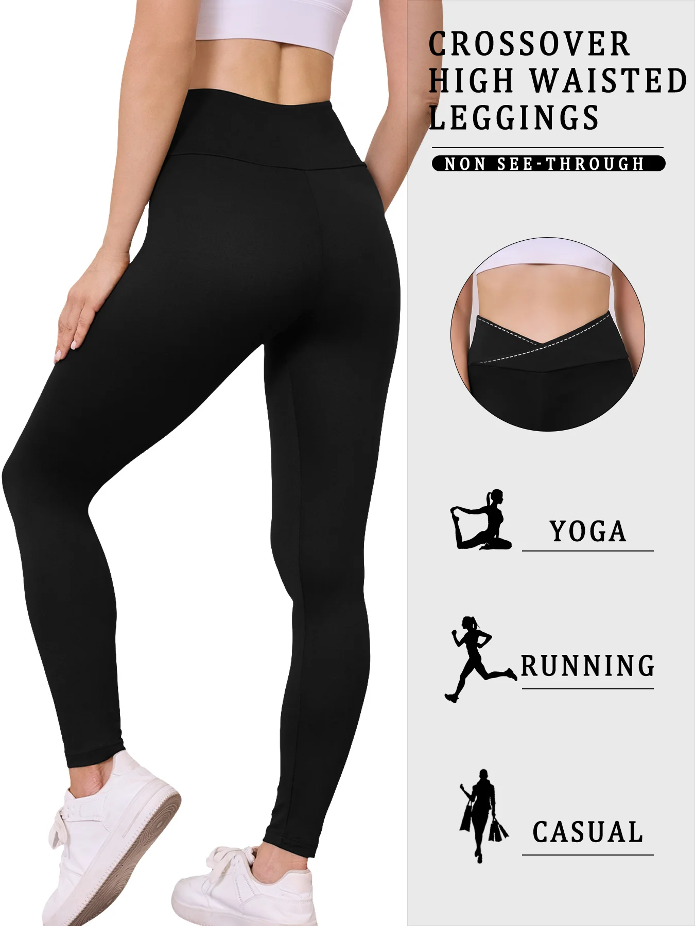 เลกกิ้งเอวสูงแบบไขว้ ผ้าเนื้อนุ่มพิเศษสำหรับผู้หญิง ช่วยกระชับหน้าท้อง เหมาะสำหรับออกกำลังกาย โยคะ วิ่ง และสวมใส่ลำลอง