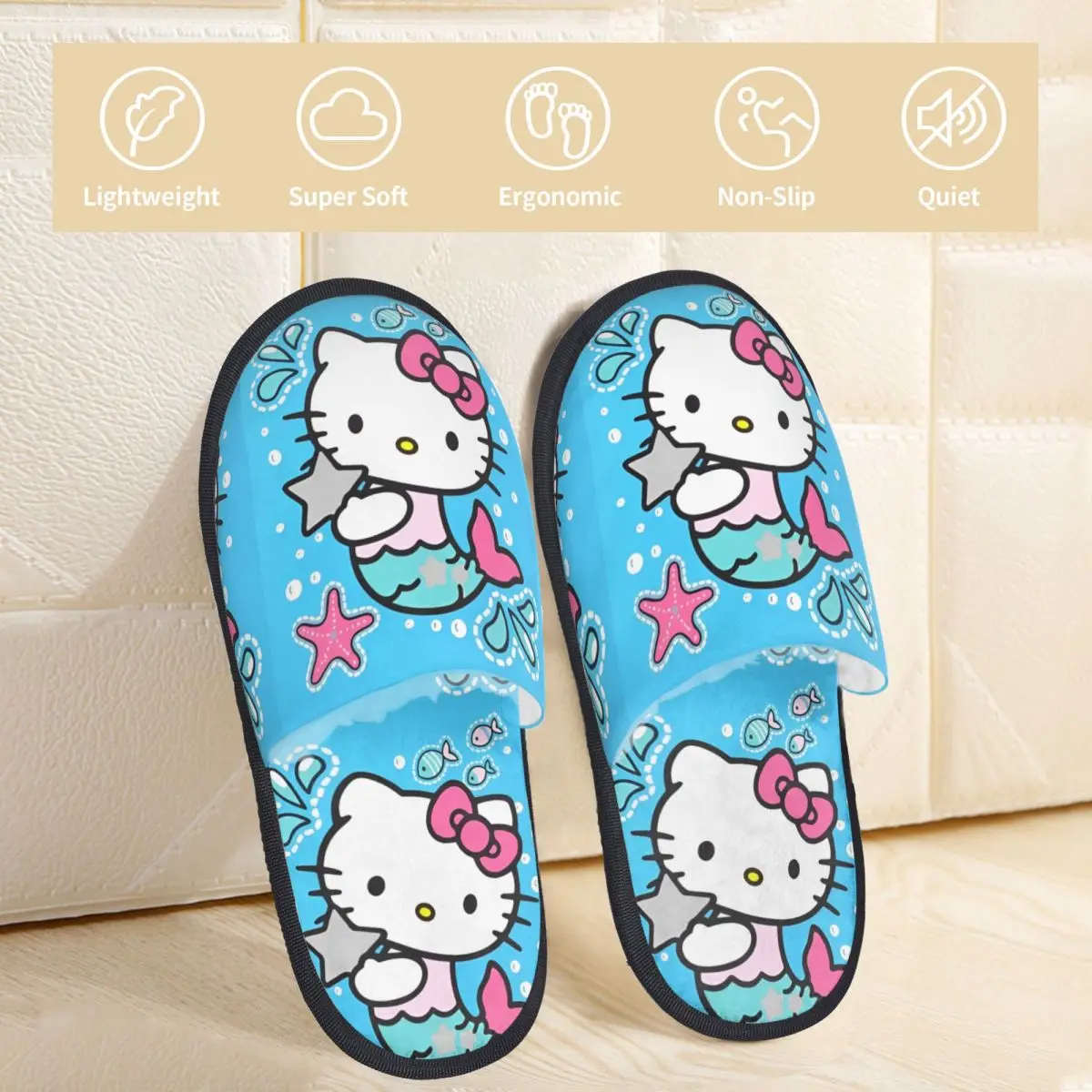 Hallo Kitty Meerjungfrauen Meer Winter Haus Hausschuhe Schlafzimmer Cartoon Weiche Haushalts Fell Hausschuhe Rutschen Anti-skid