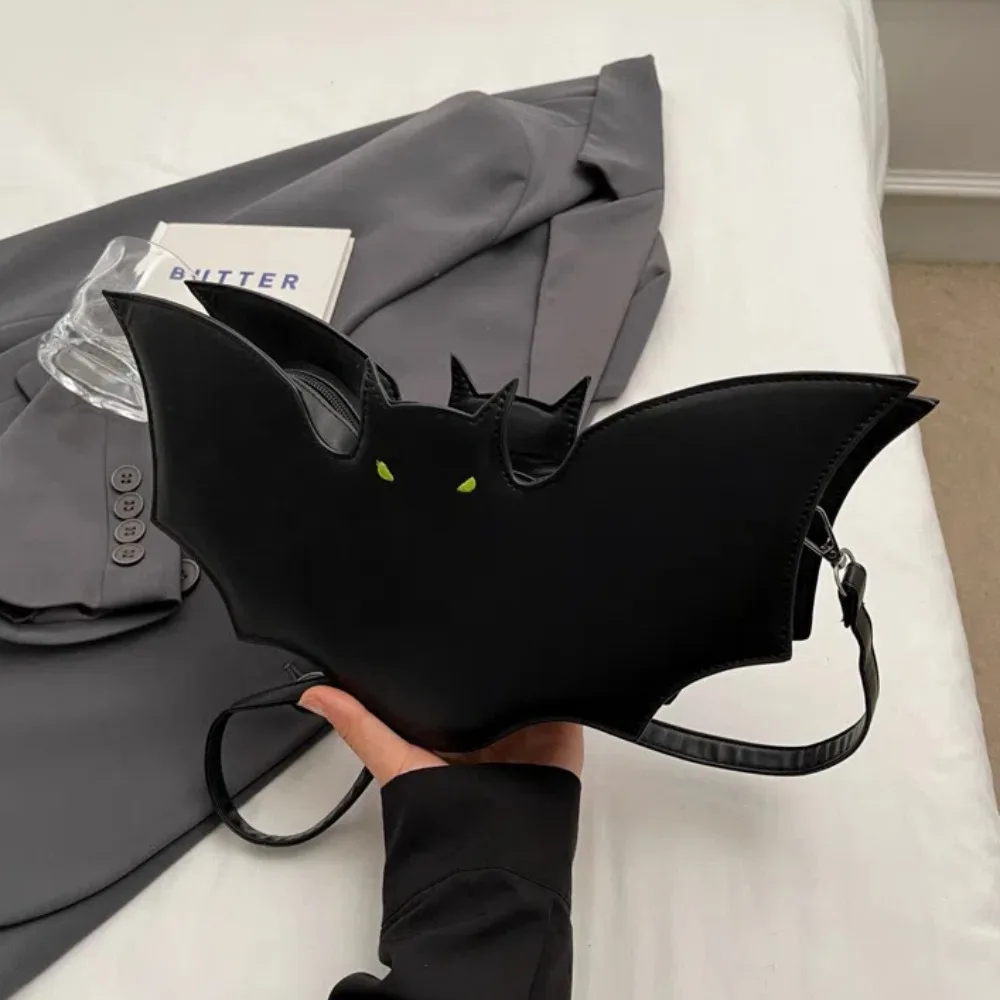 

Casual Bag PU Leather Bat Shoulder Bag 3D Black Halloween Handbag Individual All-Match Creative Animal Purse Party