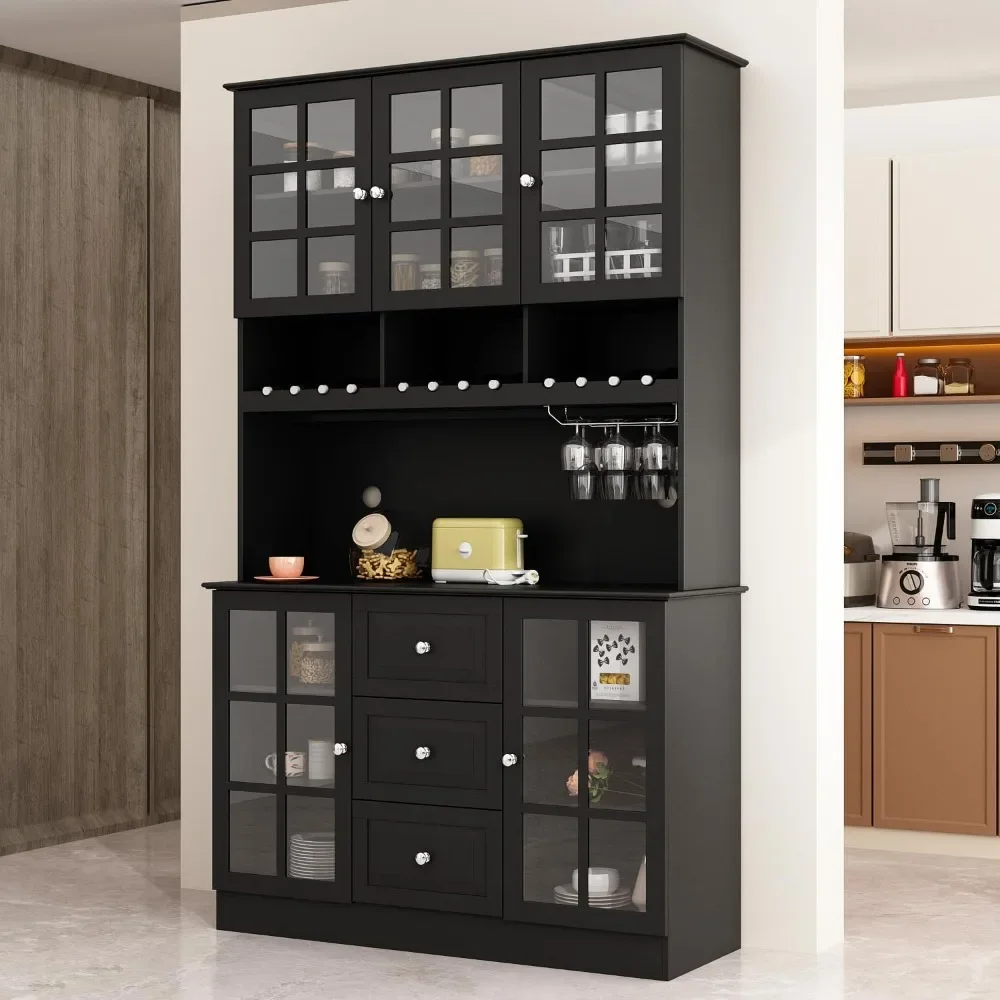 

Kitchen Cabinet Glass Doors Storage Kitchen Pantry 3 Drawers & Microwave Shelf Pantry Furniture Freestanding