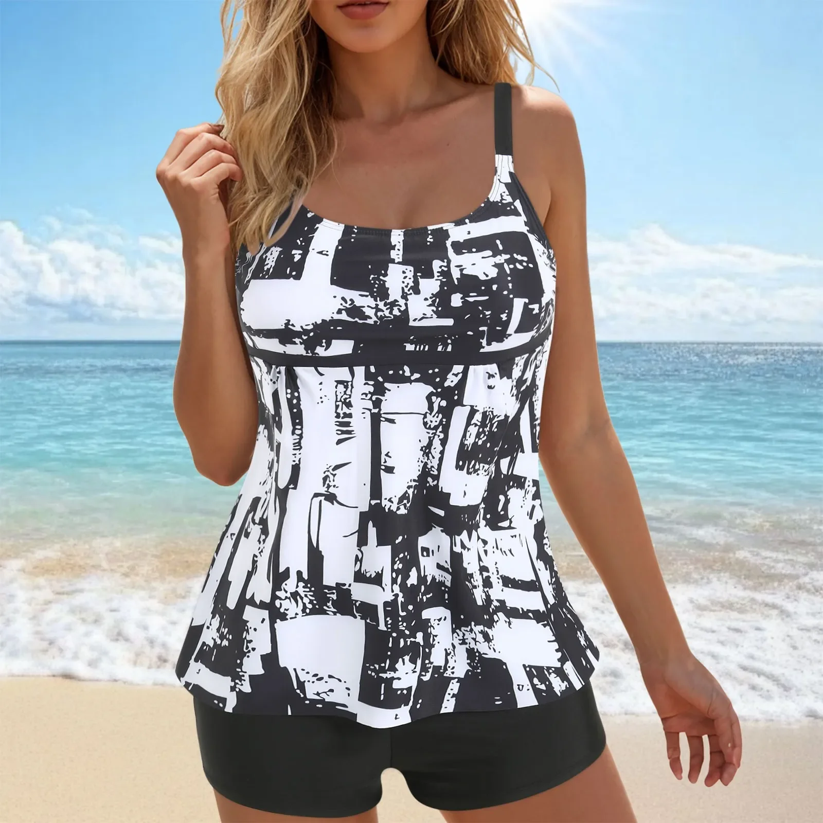 

Tankini For Women Women'S High Waisted Bikini Sets Sporty Two Piece Swimsuits Color Block Bathing Suit For Women With Shorts