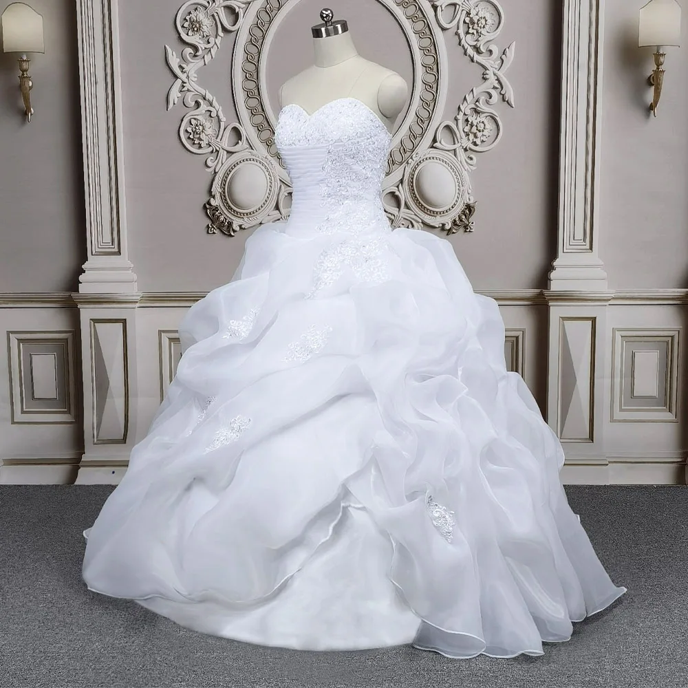 Luxury Wedding Dresses Sweetheart Beaded Ruffled Organza Princess Ball Gown Bridal Wedding Gowns