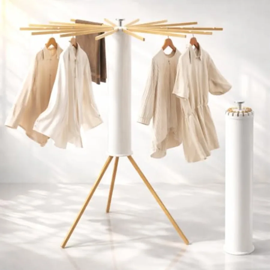 

Heavy-Duty en Tripod Clothes Drying Rack 16 Rods Large Capacity 360° Airflow Umbrella Dryer Foldable Space-Saving Floor Stand f