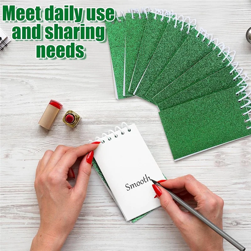 

AT82-24 Pcs Pink And Green Mini Notepads Bulk Magical Wizard Party Favors Glitter Cover Spiral Notebooks