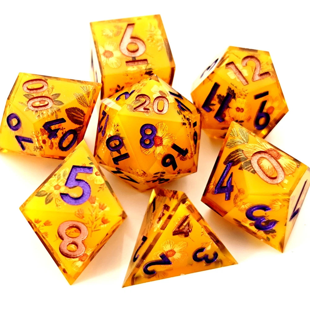 MINI PLANET Colorful Resin Dice Set 7pcs/set Sharp Polyhedral D&D Dice For RPG Desktop Game Honey Layered Sticker Dice Sets