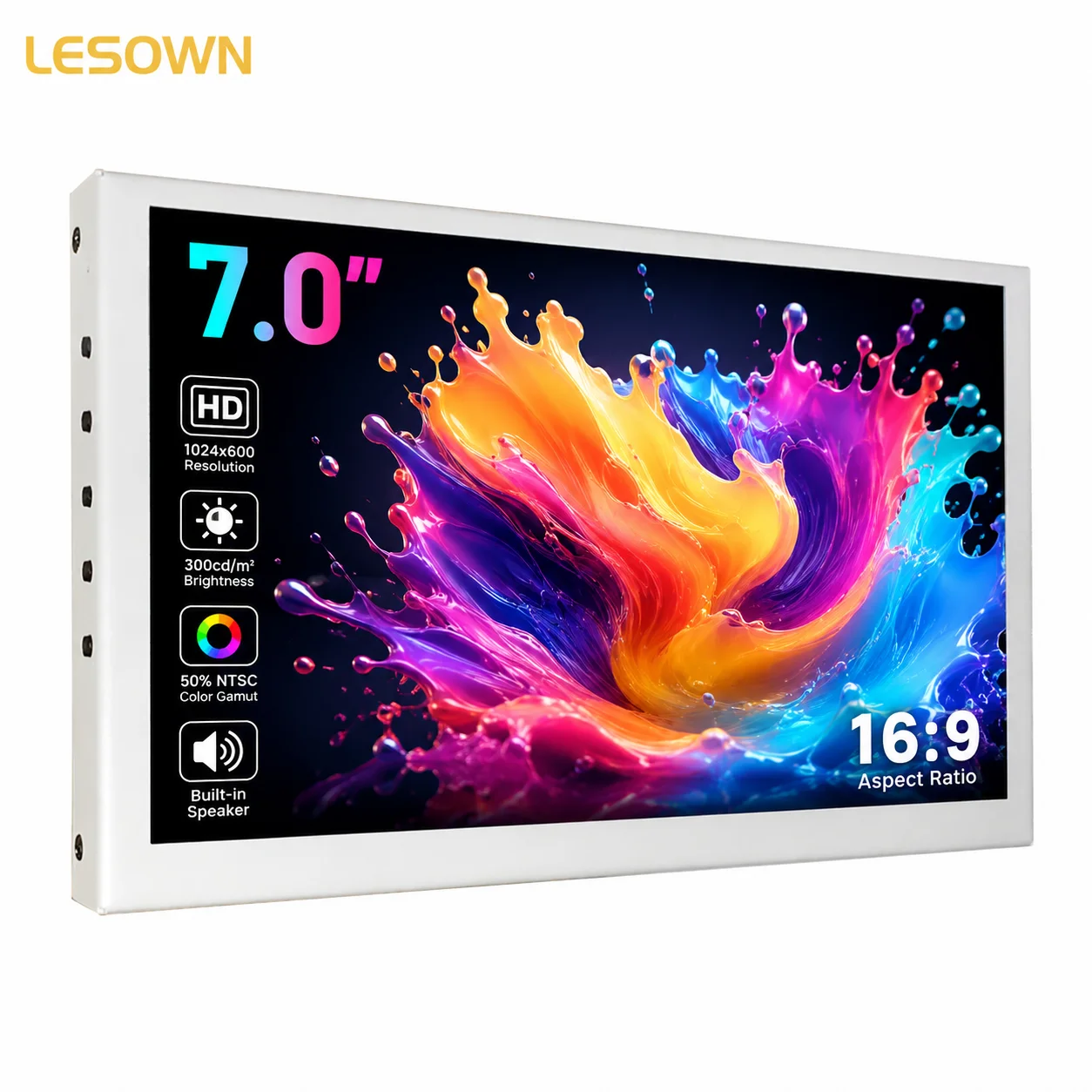 LESOWN 7 Inch IPS HDTV Monitor Plug and Play Portable Screen for Desktop Second Display Panel Driver-free Easy Setup