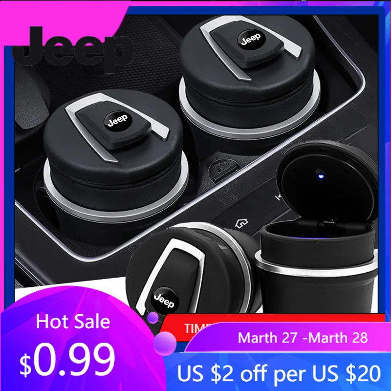 

Портативная светодиодная автомобильная пепельница для Jeep, съемная чаша для сигарет, для Jeep Grand Cherokee, Wrangler JK, Gladiator, Compass