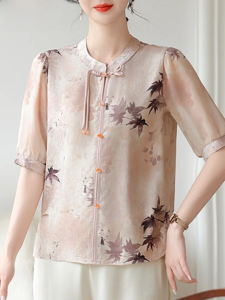 

Faionable Mom Summer Outfit ort Sve National Sle irt Set 2025 New Mid-Aged Women Summer Chiffon Small Top