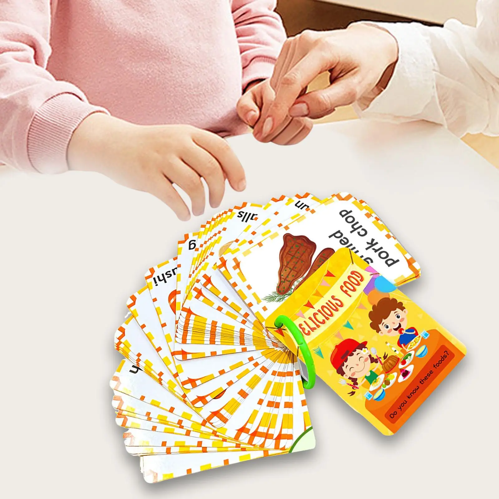 Food Flash Cards, Montessori Waterproof Cognitive Ability Vocabulary Flash Cards Toddlers Flash Cards for Kindergarten