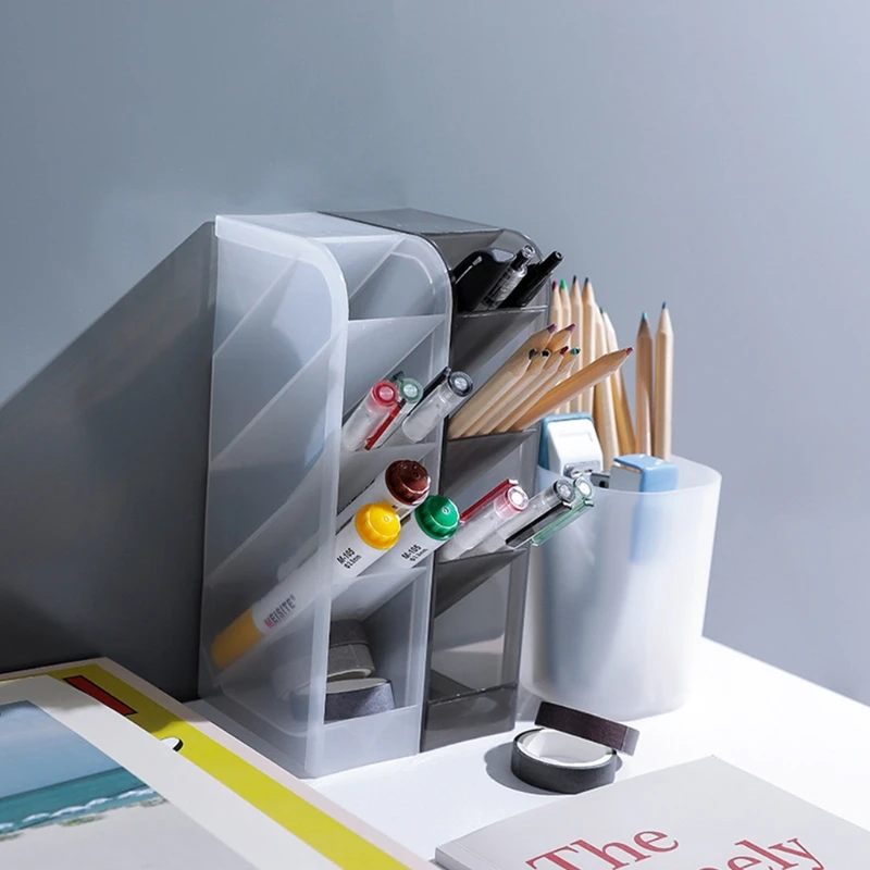 ตกแต่ง Matte PP ดินสอถ้วยแต่งหน้าเครื่องมือผู้ถือรีโมทคอนโทรลผู้ถือเฉียงใส่ STACKABLE เอียงผู้ถือปากกา