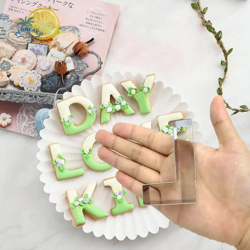 

26pcs Stainless Steel Alphabet Cookie Cutters Set 3D Hand Press Letter Biscuit Stamps DIY Rustproof