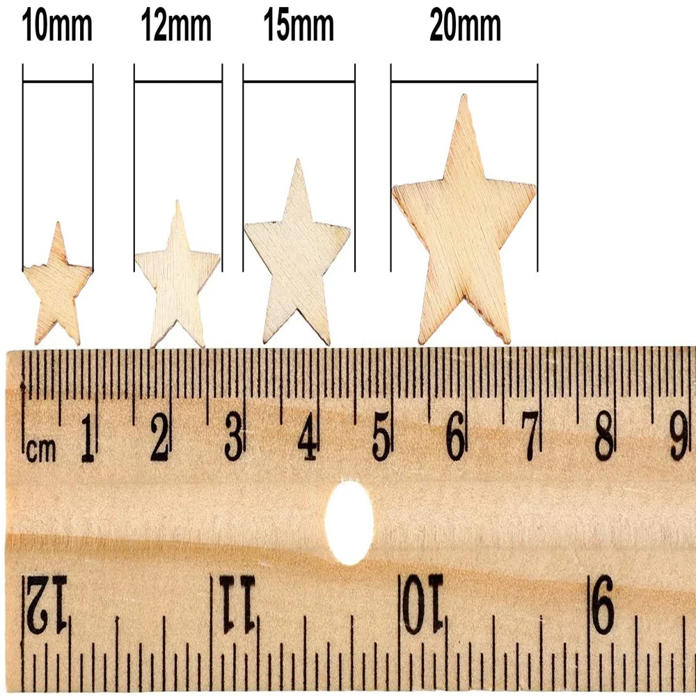 100-500 Mini drewniane plastry gwiazdek Mieszane rozmiary Drewniane dekoracje gwiazd Drewniane tagi w kształcie gwiazdy na Boże Narodzenie Ślub
