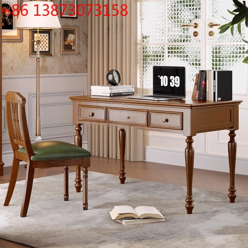 American office workbench log retro drawer writing desk chair