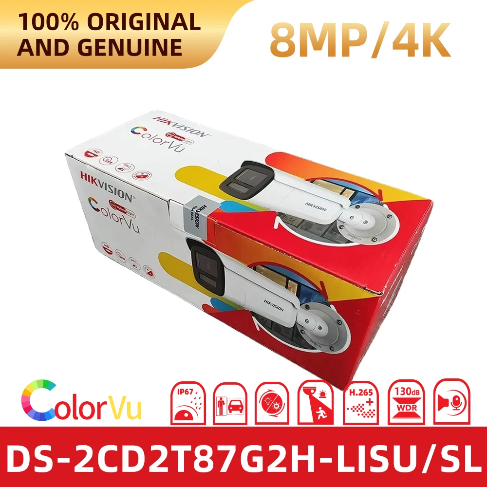 Hikvision 8MP ColorVu IP Camera PoE Bullet Outdoor Surveillance Camera AI Human Vehicle Detection IP67 Waterproof Night Vision S