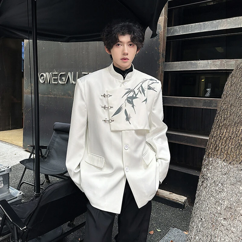 WTHT แฟชั่นผู้ชายพิมพ์ไหล่สไตล์จีน Blazer Coats อินเทรนด์คอยาวแขนยาวชาย 2025 ฤดูร้อน 2A0996