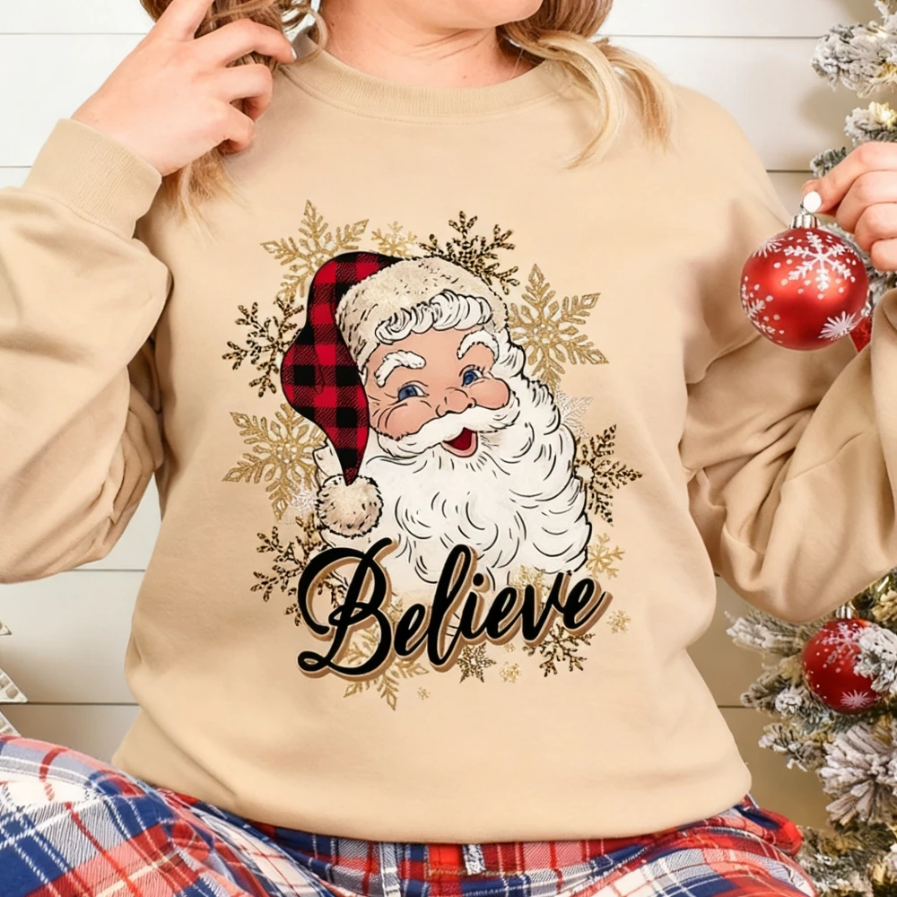 Geloof Kerstman Sweatshirt Kerstman Retro Kleding Kerst Mode Casual Unisex Tops Dames Vakantie Sweatshirt Kersttrui