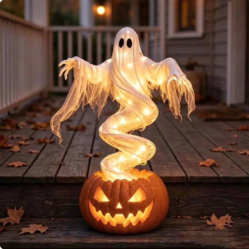 Halloween Swirling Ghost Pumpkin LED Light Outdoor Decor Waterproof Design,Yard Porch Use,Landscape Lighting,Spooky Ghost Figure