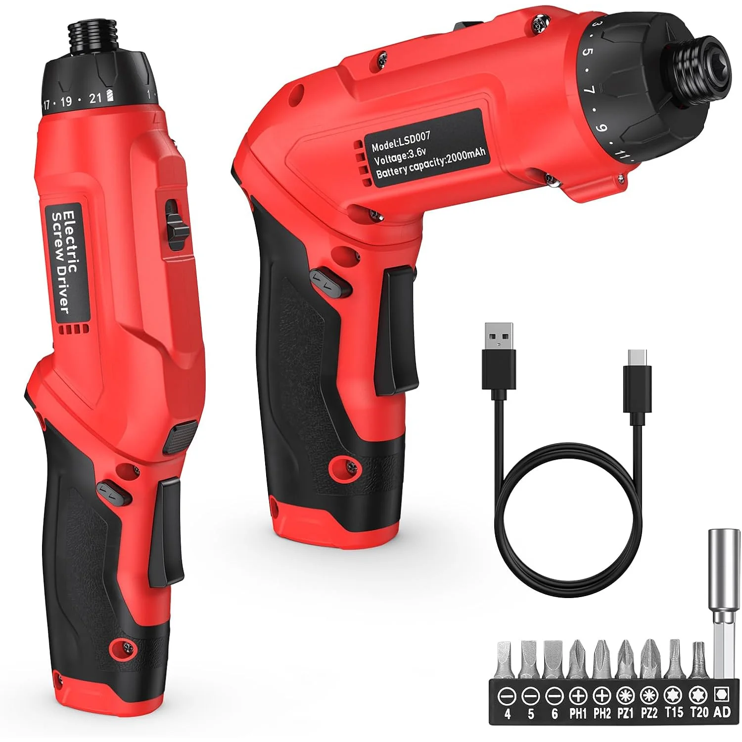 1pc Cordless Screwdriver with 11 bits, Rechargeable Electric Screwdriver with 2 Positions Pinage, LED Light, Torque Adjustment