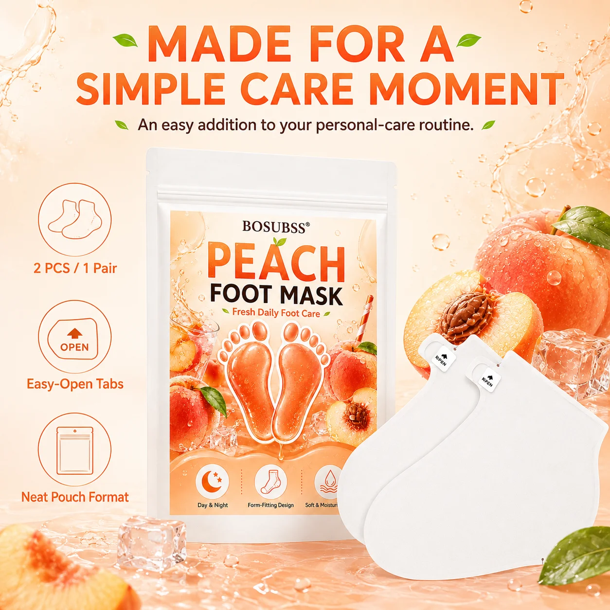 Peach Foot Mask Socks 1 Pair Moisturizing Foot Care Booties with Adjustable Ankle Tabs for Dry Feet Home Foot Care Treatment view 2