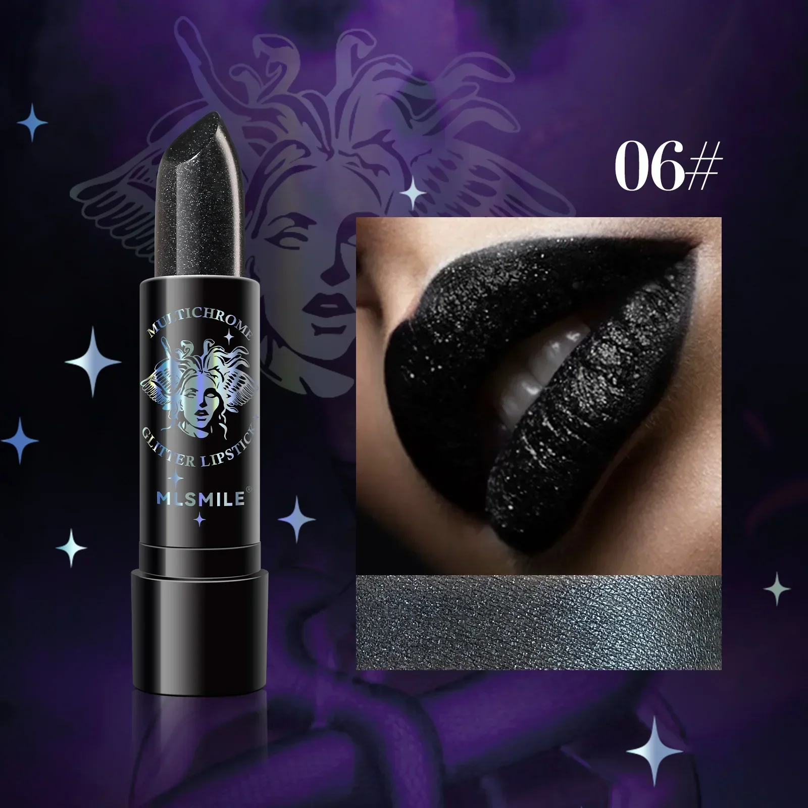 Rouge à lèvres diamant hydratant luxueux, noir et rouge, avec paillettes intenses, perles, or, argent, pour les beautés de célébration de noël