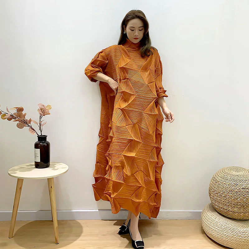 Robe plissée à col haut irrégulière pour femmes, vêtements élégants, tempérament design de luxe, nouvelle mode, Ata Yake, 2024