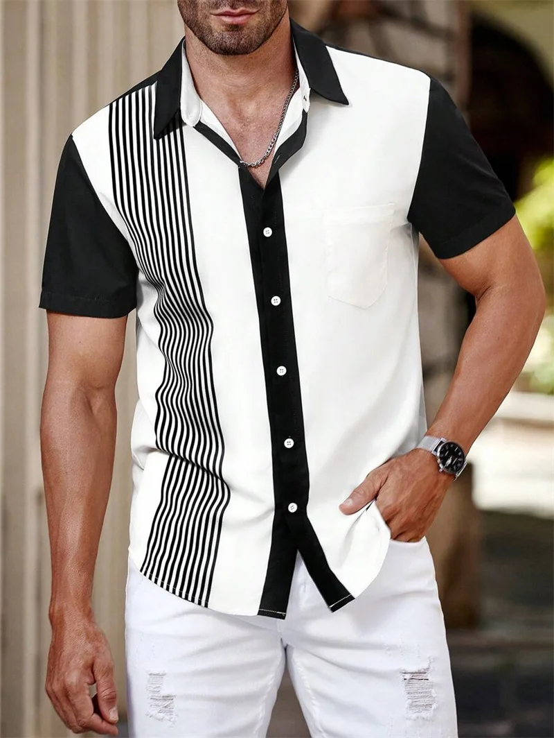 เสื้อเชิ้ตเสื้อเชิ้ตผู้ชายคอปกแขนสั้นสำหรับผู้ชาย, เสื้อยืดลายฮาวาย2024สีพื้นมีกระดุม K XS-5XL ขนาดใหญ่พิเศษ