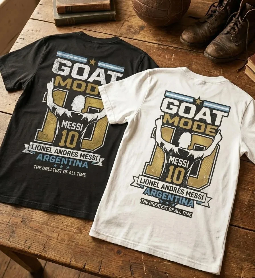 2026 Lionel Messi GOAT Mode T Shirt Argentina 3 Stars Football Vintage Soccer Fan Streetwear Gift