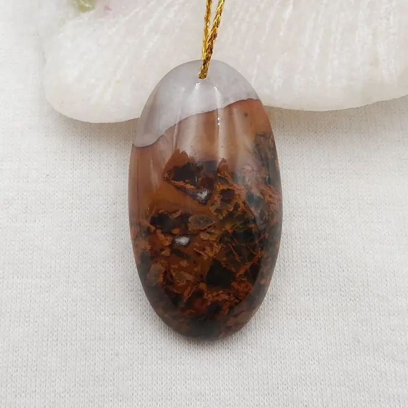 Natural Stone Warring States Red Agate Oval Pendant Bead 40x22x9mm 13g Semiprecious Jewelry Necklace Accessories