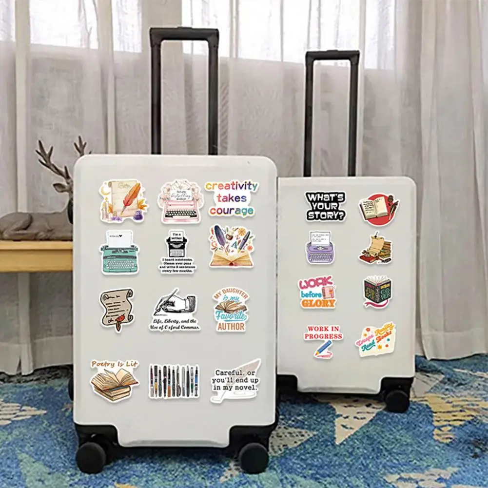 Luggage Stickers Waterproof Stickers 50pcs/set Reading Lovers Stickers for Kids Teens Cartoon Writer Graffiti Teachers Students