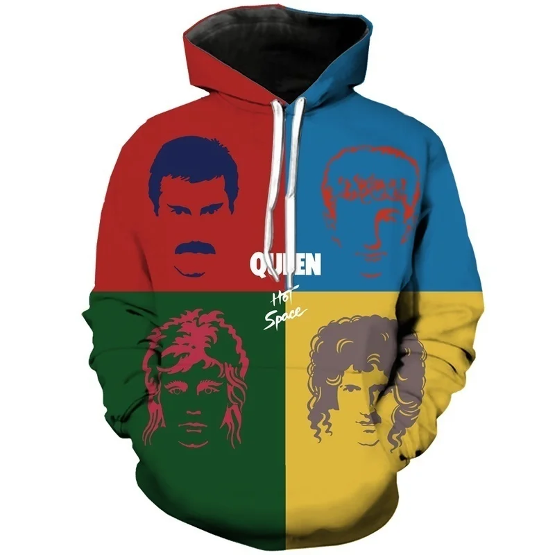 New Rock Band Queen Hoodies Freddie Mercury 3D Print Men Women Hoodie Oversized Streetwear Pullovers Sweatshirts Kids Clothing