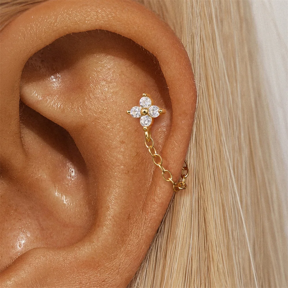 AIDE 925 Sterling Silber Pferdeaugen Doppelschichtige Quaste für Damen, flacher Rücken, Knorpelpiercing, Ohrknochen-Ohrringe, edler Schmuck – Detail 25