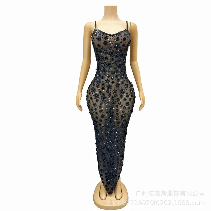 مثير أسود الحمالات الخصر قرصة زهرة سوداء فساتين راقية أسود عصري المنصة شركة الاجتماع السنوي مساء رداء دي ماري