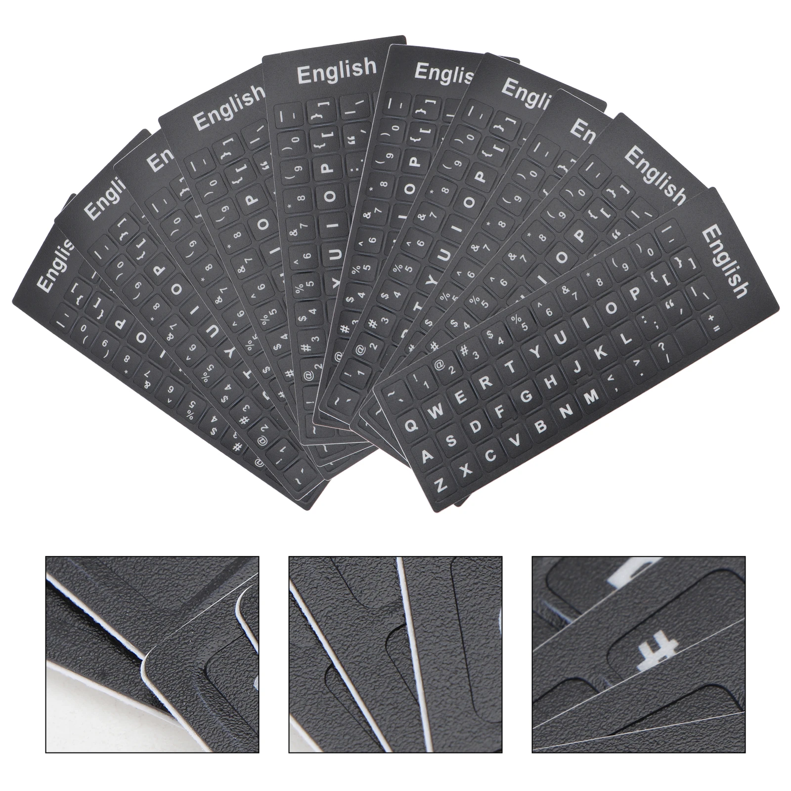 

10pcs Keyboard Stickers Black Background White Lettering Universal Laptop Keyboard Cover Replacement Skin For Foreign Language