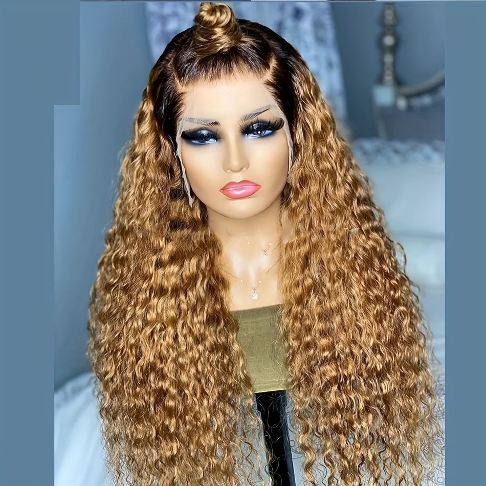 ソフトロングオンブレブロンド26インチキンキーカーリーレースフロントウィッグ女性用ベビーヘア付き合成プレプラッキンググルーレスデイリー