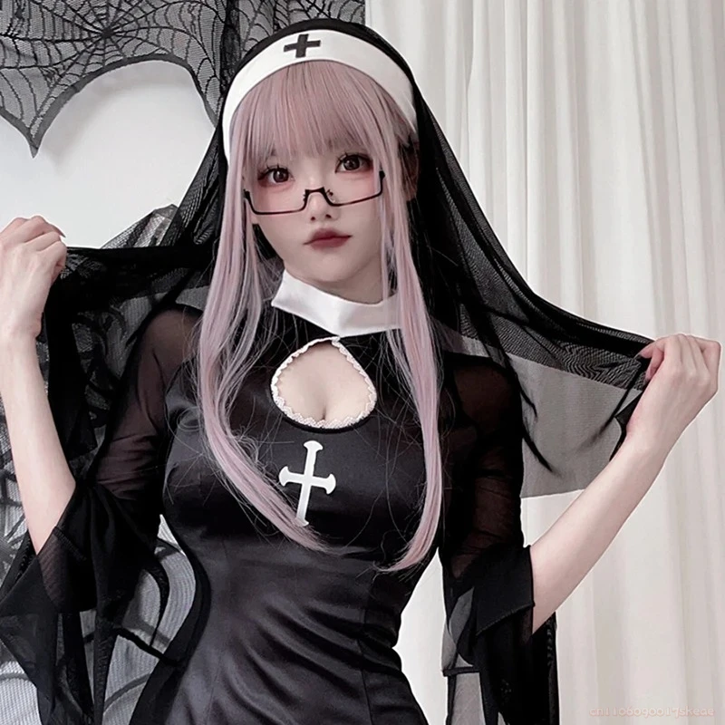 Halloween cruz gótico freira chapéu feminino renda lenço xale véu escuro cocar boné acessórios de fantasia