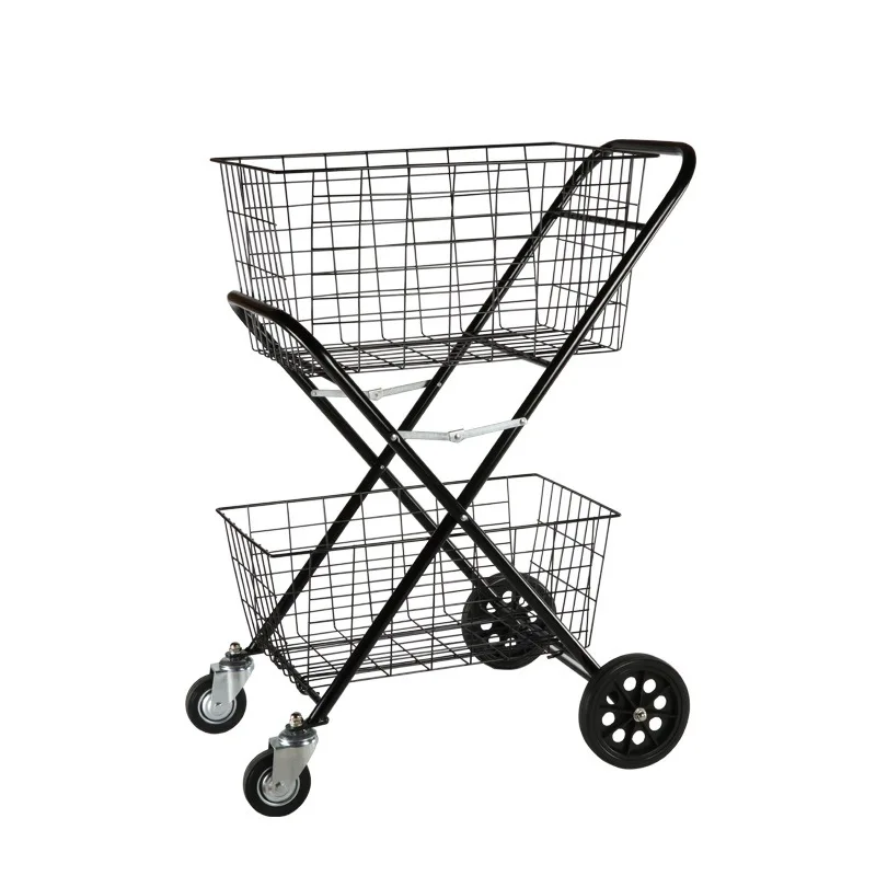 

Double-decker shopping picnic cart, camping tennis trolley, golf outdoor barbecue basket laundry