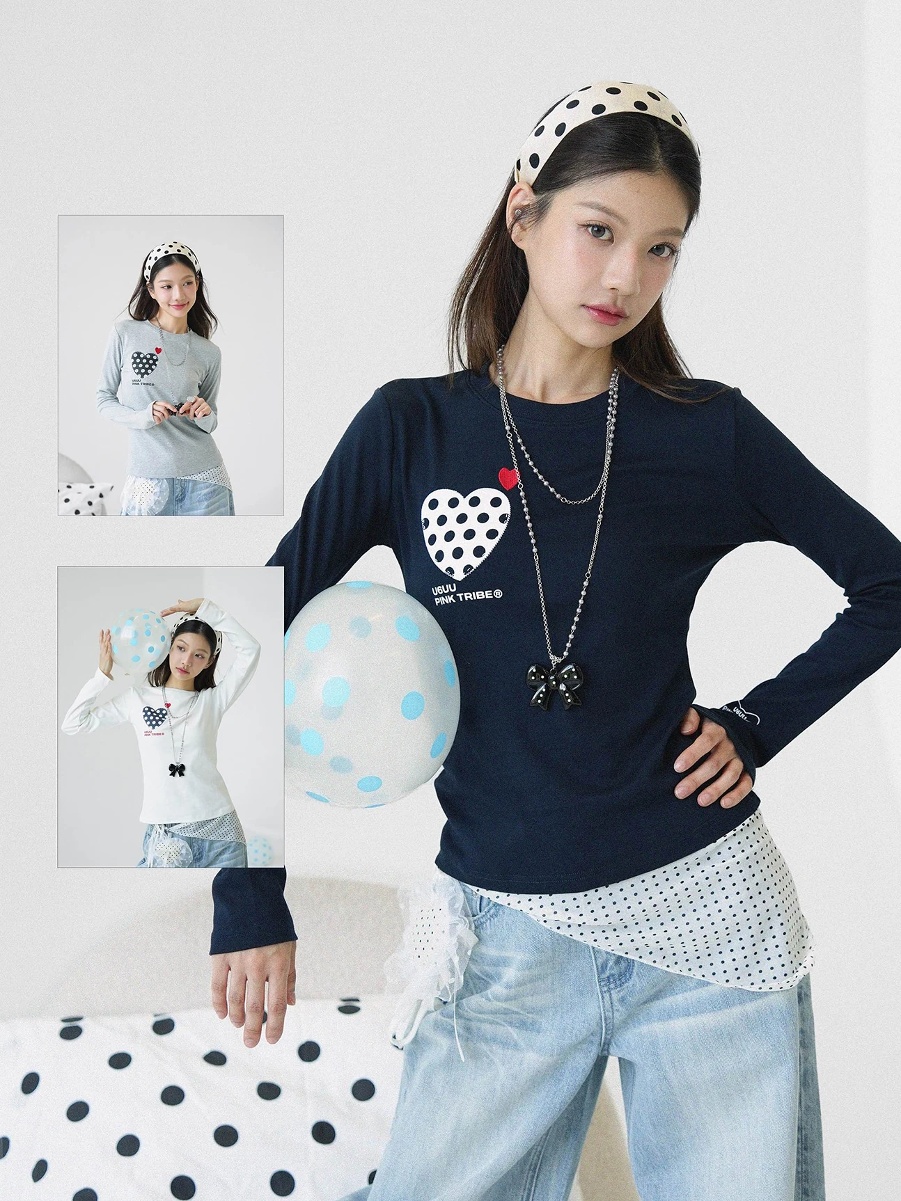 

PinkTribe U6UU женская облегающая длинная футболка све с вышитым сердечком в Корейском стиле, весенне-осенняя модная повседневная одежда