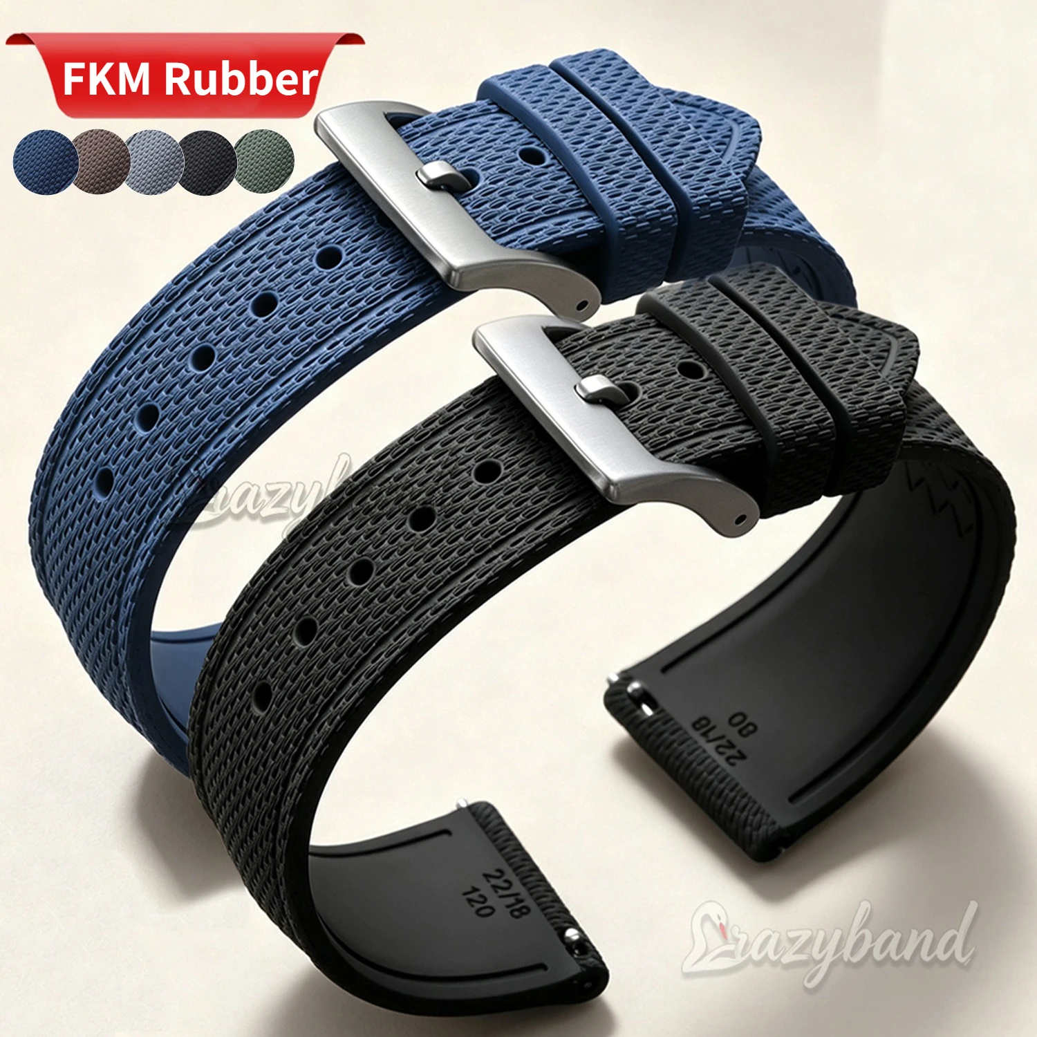 20/21/22mm FKM Rubber Watch Strap for Omega for Rolex for Seiko for Casio Quick Release New Fluorine Diving Women Men Band Black