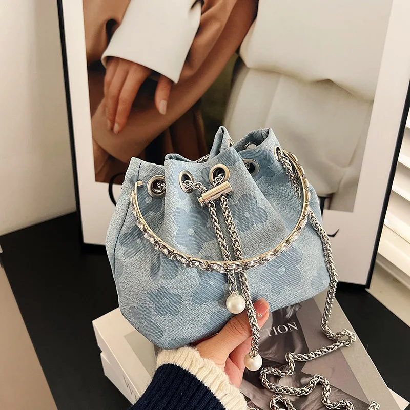 New Bucket Bag Women Shoulder Crossbody Bags Luxury Designer Bags Round Women Pearl Chain Bag Female Fashion Top Handle Handbag