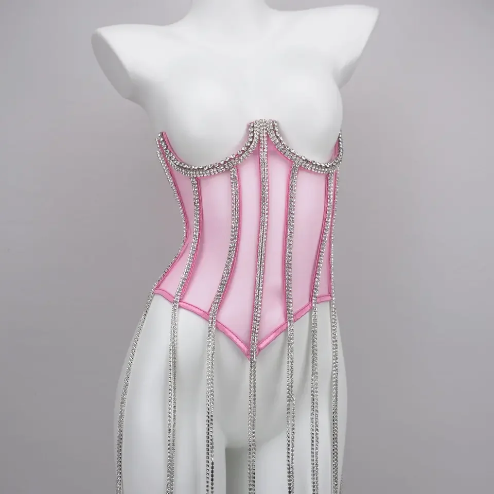 New metal chain shapewear female dark Department of spicy girl biker wind corset Tie adjustable halter undershirt female
