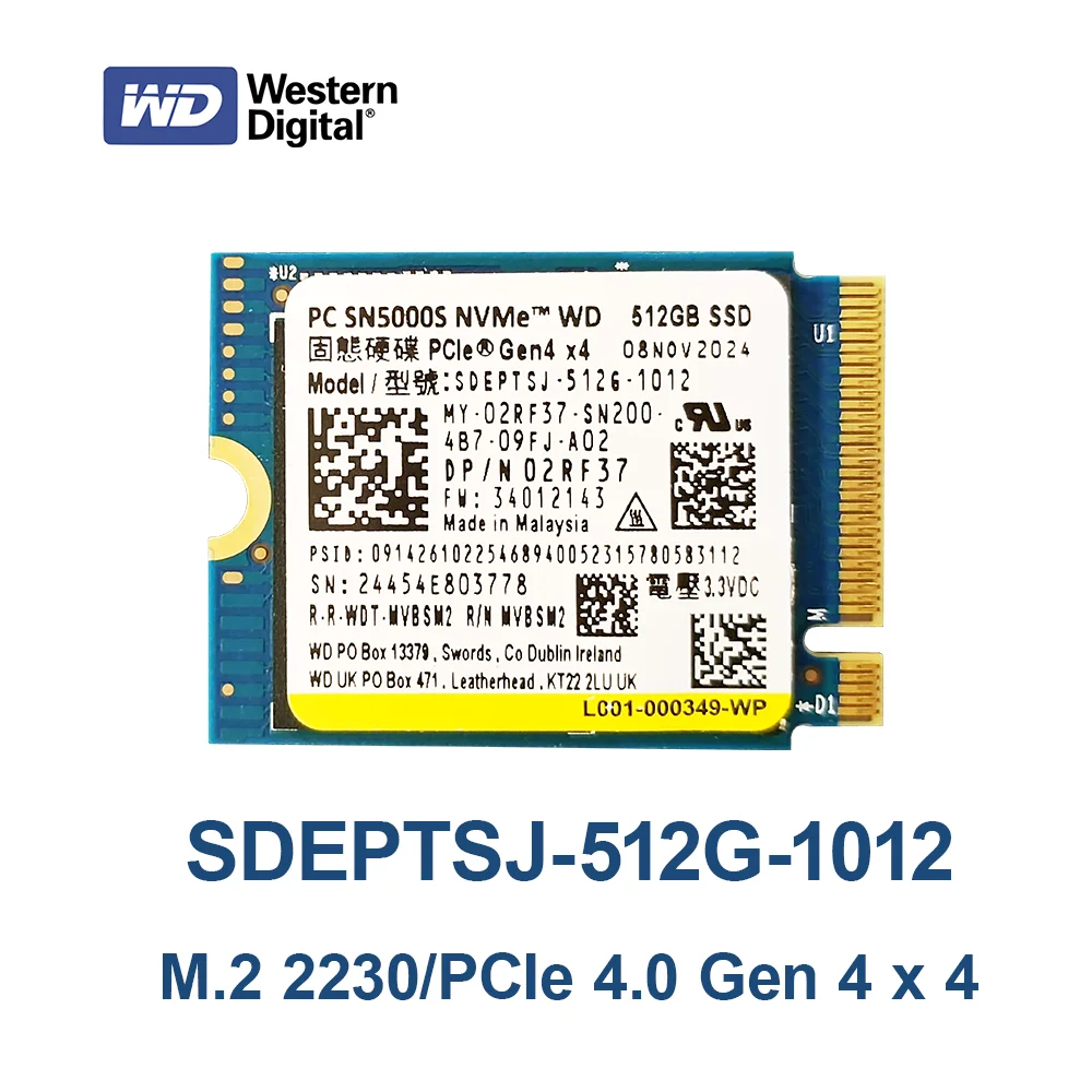 

WD PC SN5000S 512GB SSD M.2 2230 NVMe PCIe 4.0 Gen4x4 SDEPTSJ-512G-1012 Internal Solid State Drive ,Stream Deck,Laptop&Mini PC