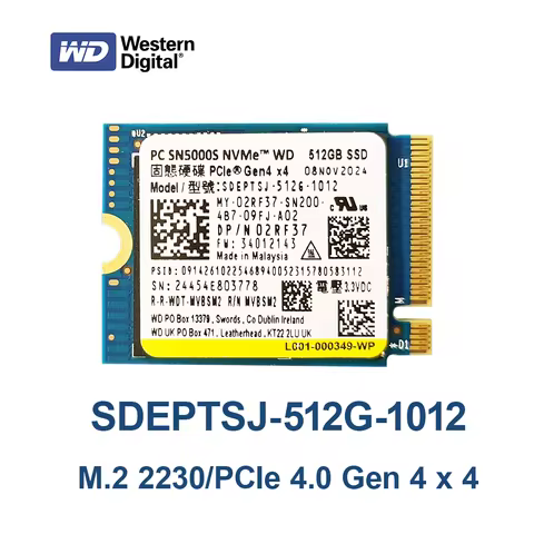WD PC SN5000S 512GB SSD M.2 2230 NVMe PCIe 4.0 Gen4x4 SDEPTSJ-512G-1012 Internal Solid State Drive ,Stream Deck,Laptop&amp;Mini PC