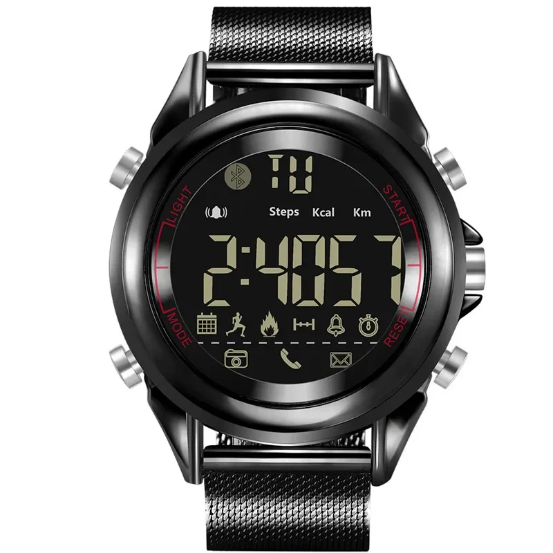 Reloj inteligente ultrafino con pantalla redonda, reloj despertador con Bluetooth, podómetro IOS Andrews, reloj inteligente deportivo de acero noctilucente para exteriores