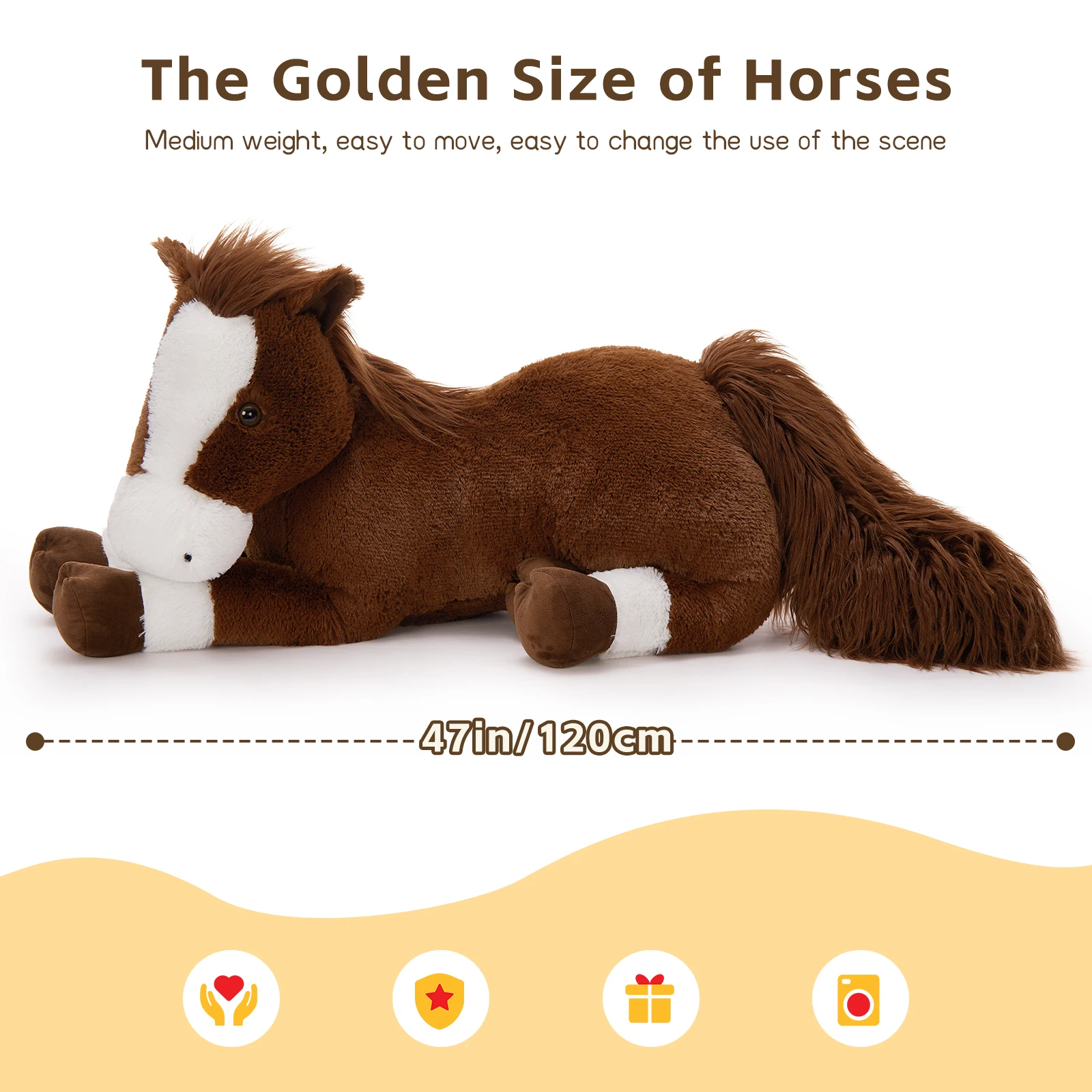 Tezituor 47 Inch Giant Realistic Horse Stuffed Animal, Hugging Soft 4ft Stuffed Pony Plush Pillow, Large Stuffed Horse Plush