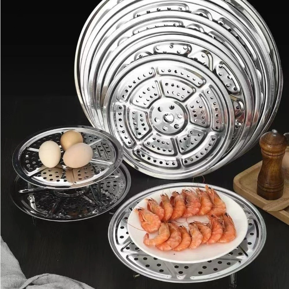 Durable Stainless Steel Kitchen Gadgets Steamer 16-34cm Compartment Boiler Steaming Plate Round Cooking Tray