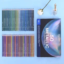 50Pcs/set Brutfuner Metallic Colored Pencils Drawing Color Pencil Soft Wood Golden Pencil for Artist Sketch Coloring Art Supplie