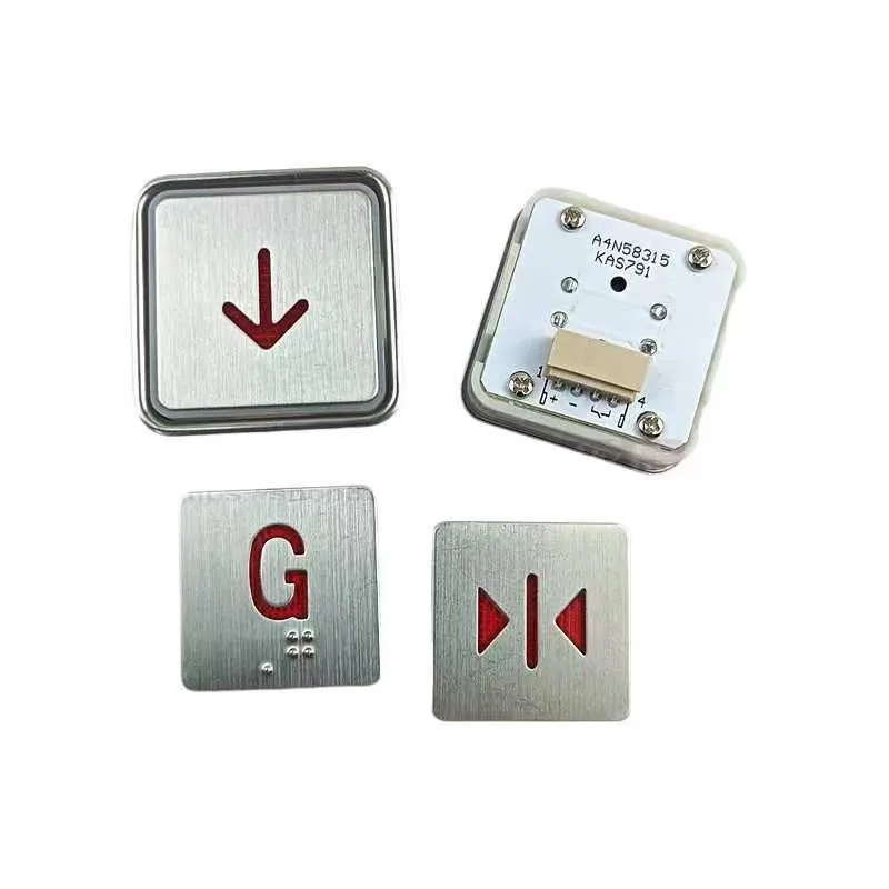 5PCS Elevator Button For Thyssen Accessories KAS791 Lift A4N58315 Elevator Push Parts Red And Blue With Braille Square Button