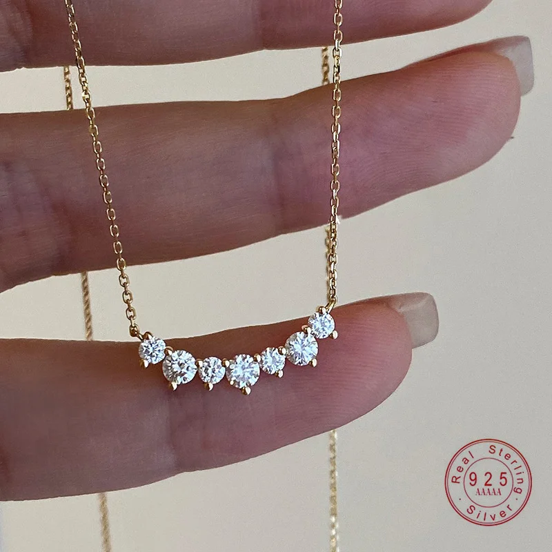 925 Sterling Silver Plated 18K Gold Geometric CZ Naszyjnik dla kobiet Ślub Impreza Drobna biżuteria Prezent