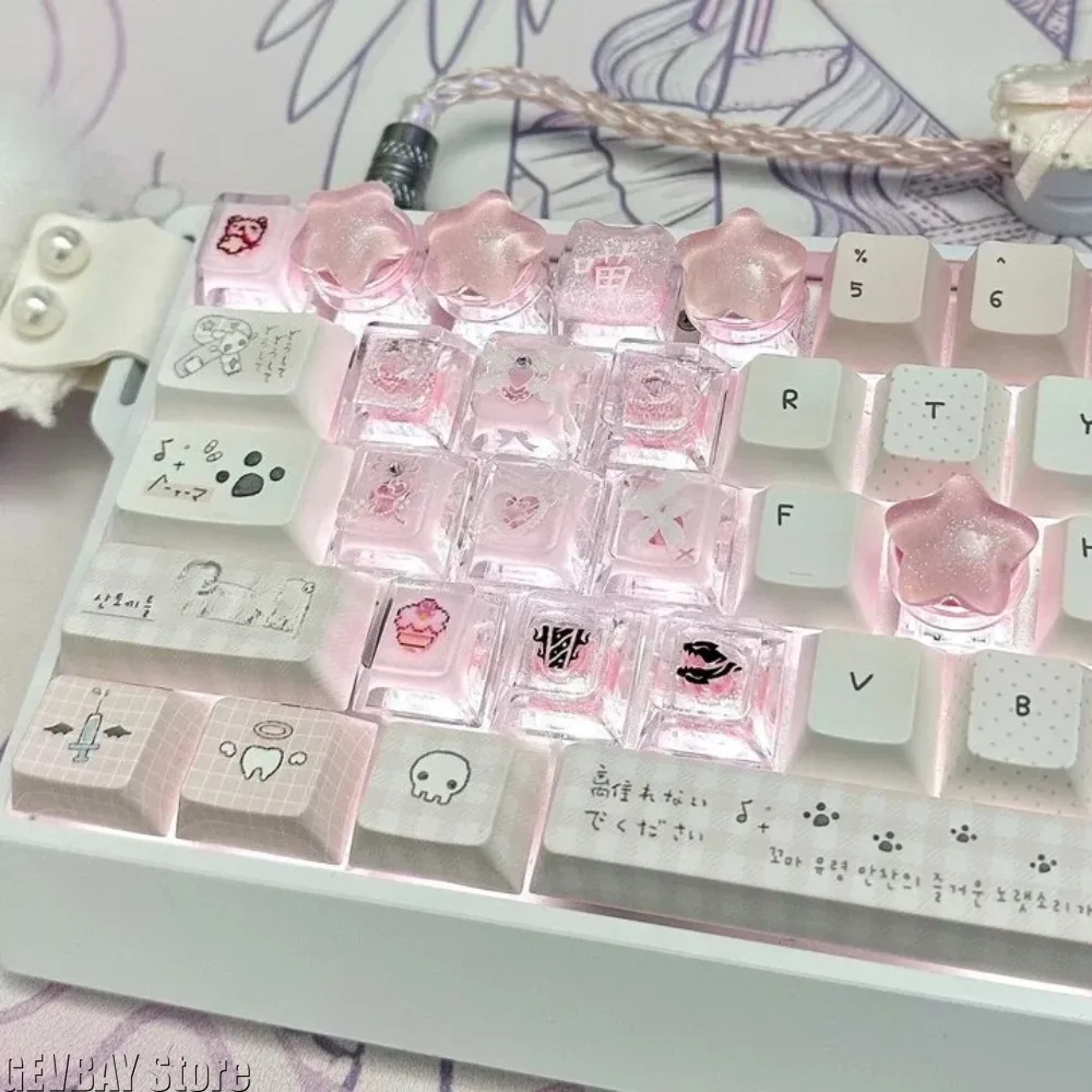 4Pcs Cute Star Keycaps Sweet Translucent Girl Personalized Gift Key Cap for Mechanical Keyboard Accessories