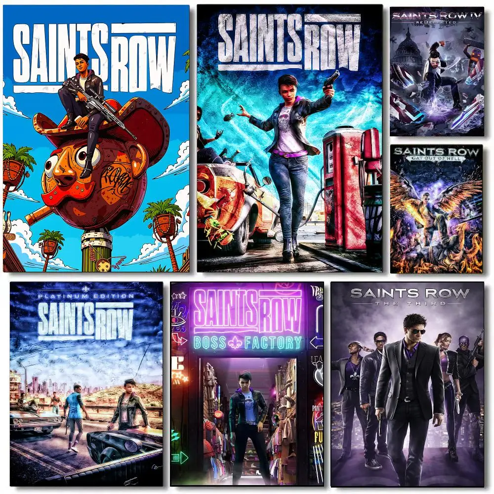 Gaming S-Saints Row Poster Self Adhesive Aesthetic Wall Art Picture for Living Room Home Decoration Gift